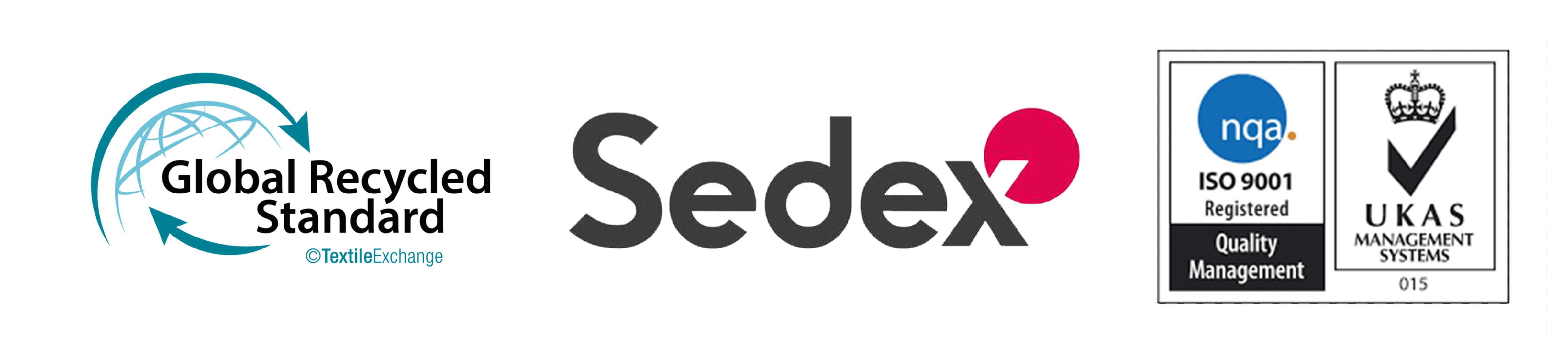 ISO 9001, Global Recycle Standard GRS, and Sedex certifications
