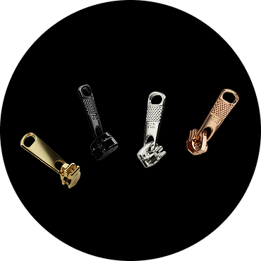 Various types of zippers including metal, nylon and waterproof
